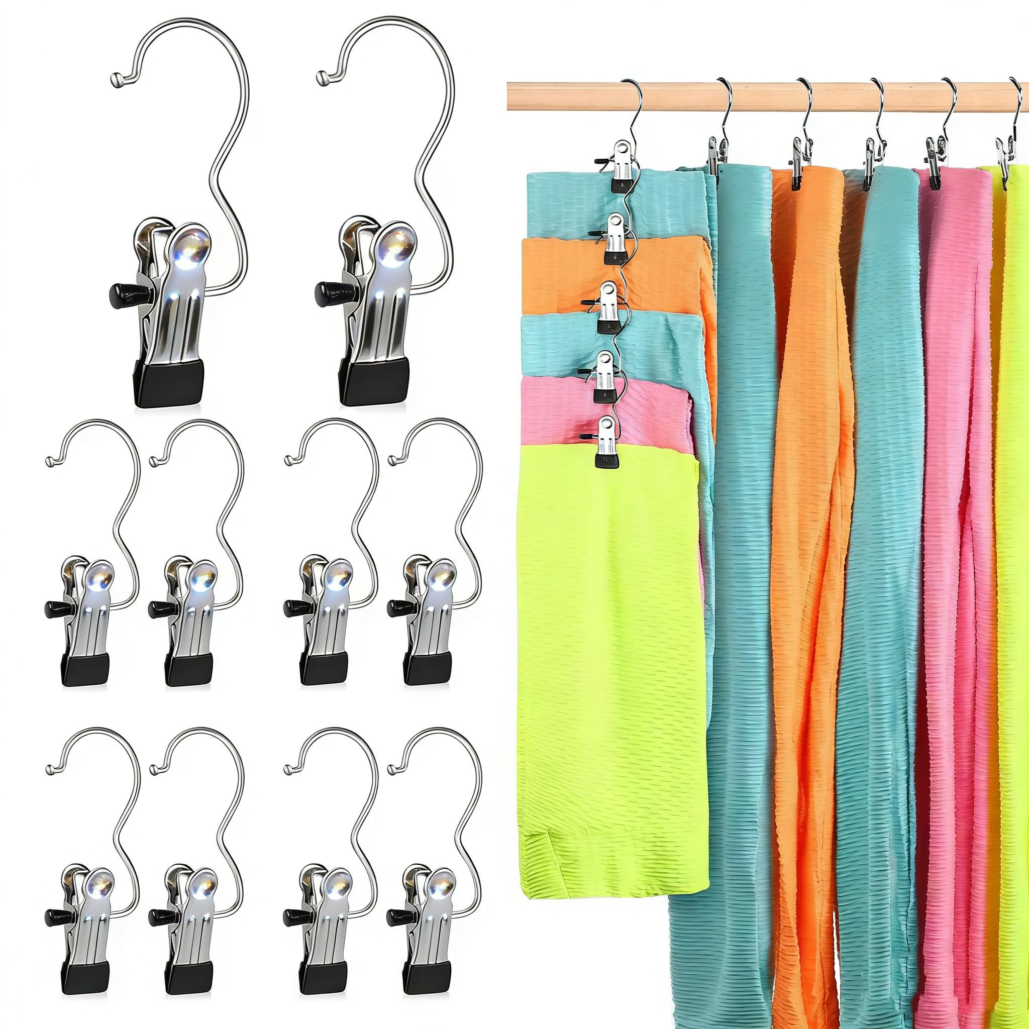 Pant Hangers with Clips, Metal Legging Organizer for Closet, 10 Pack Space Saving Hangers with Cl... | Amazon (US)