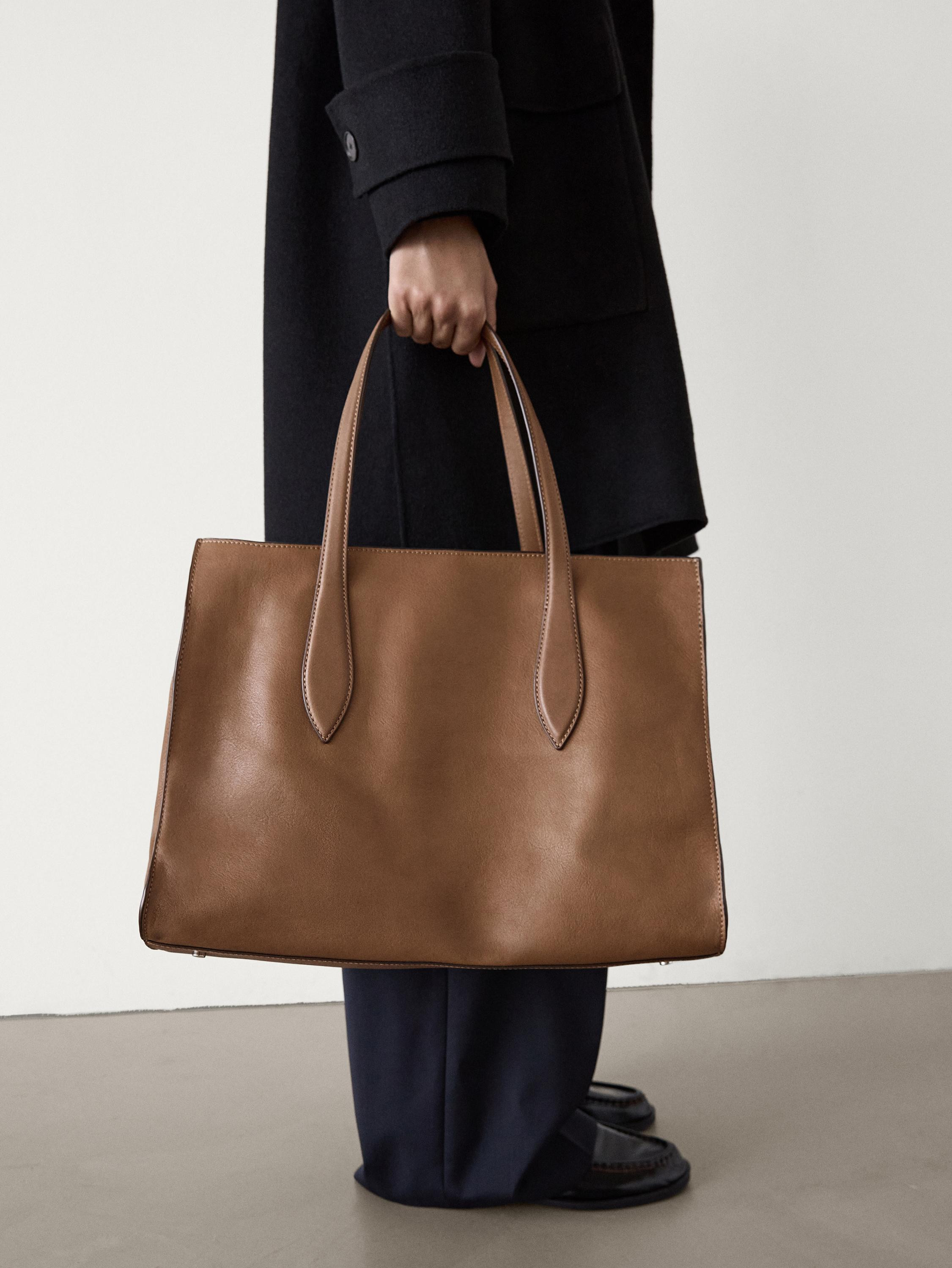 Nappa leather maxi tote bag | Massimo Dutti US