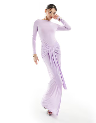 ASOS DESIGN tie front exaggerated drape maxi dress in lilac | ASOS (Global)
