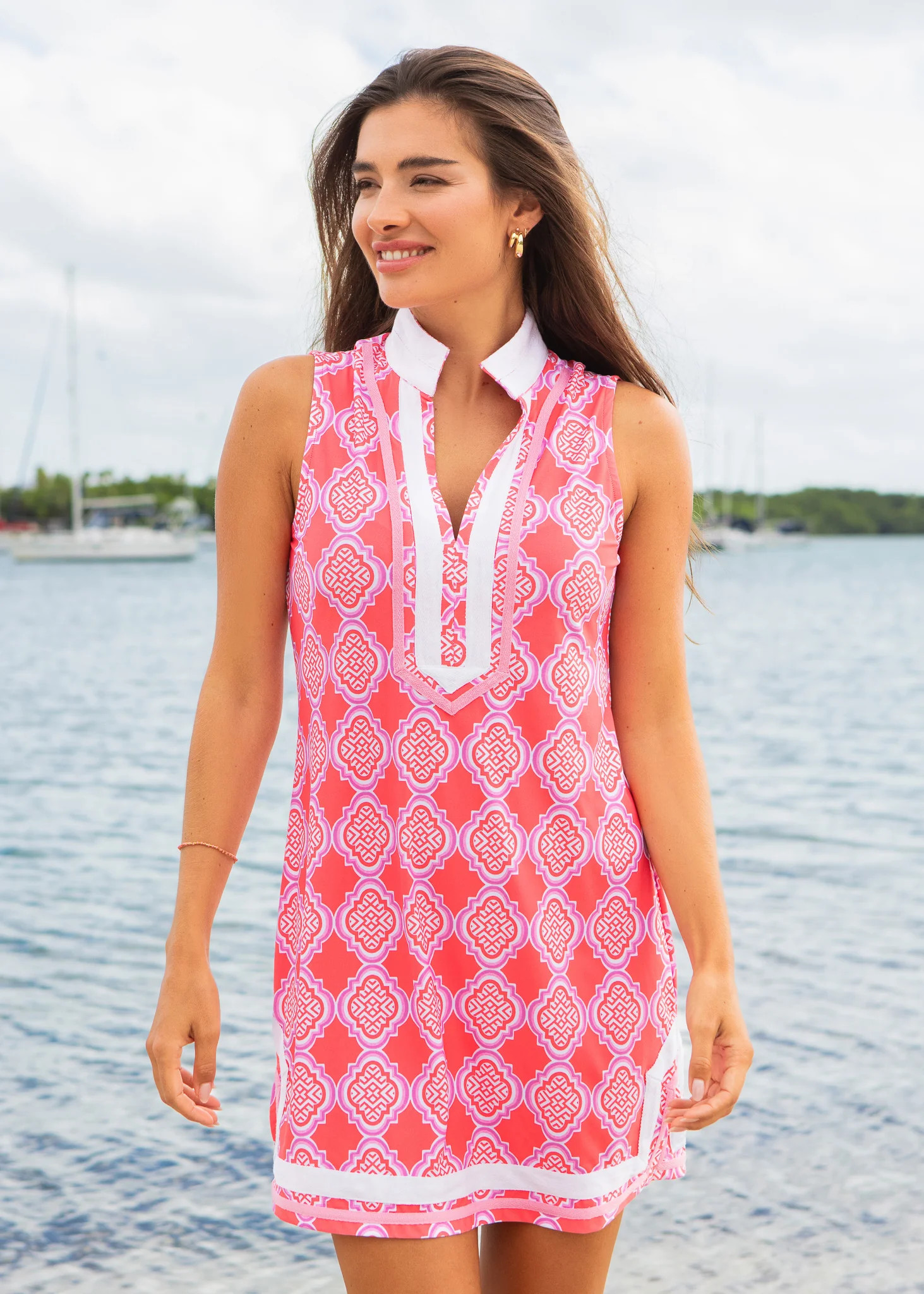 Coral Geo Sleeveless Tunic Dress | Cabana Life