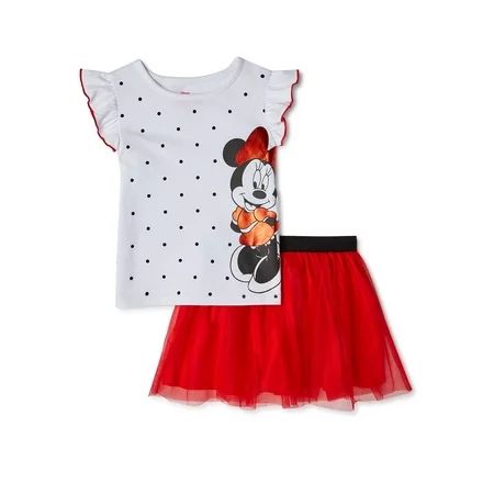 Disney Minnie Mouse Toddler Girls T-Shirt & Skirt 2-Piece Outfit Set | Walmart (US)