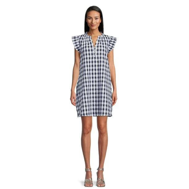 Time and Tru Women's Ruffle Collar Dress with Flutter Sleeves, Sizes XS-XXXL - Walmart.com | Walmart (US)
