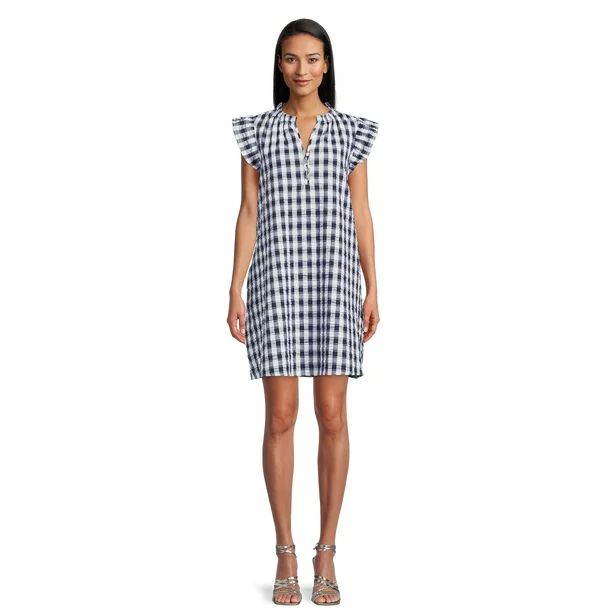 Time and Tru Women's Ruffle Collar Dress with Flutter Sleeves, Sizes XS-XXXL | Walmart (US)