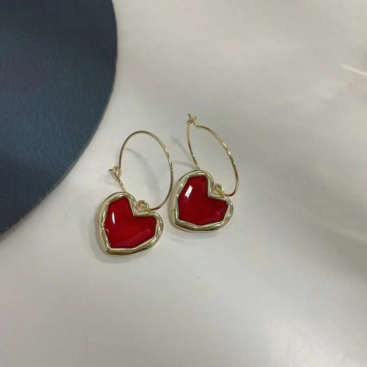 Fashionable Red Heart Shaped Hoop Earrings | SHEIN