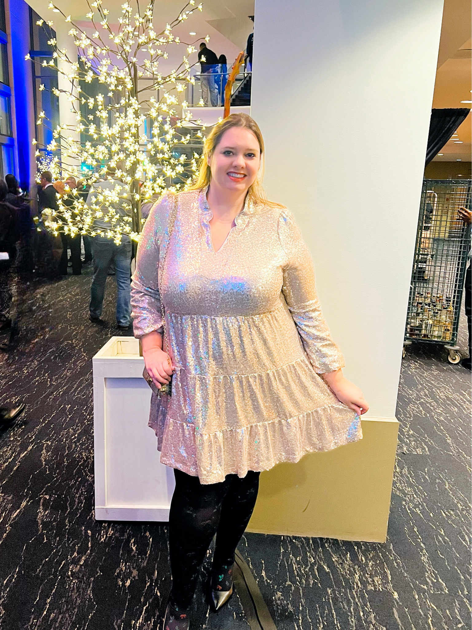 white christmas dresses Plus Size Embroidered Sequin Formal Dress with Flutter Sleeves