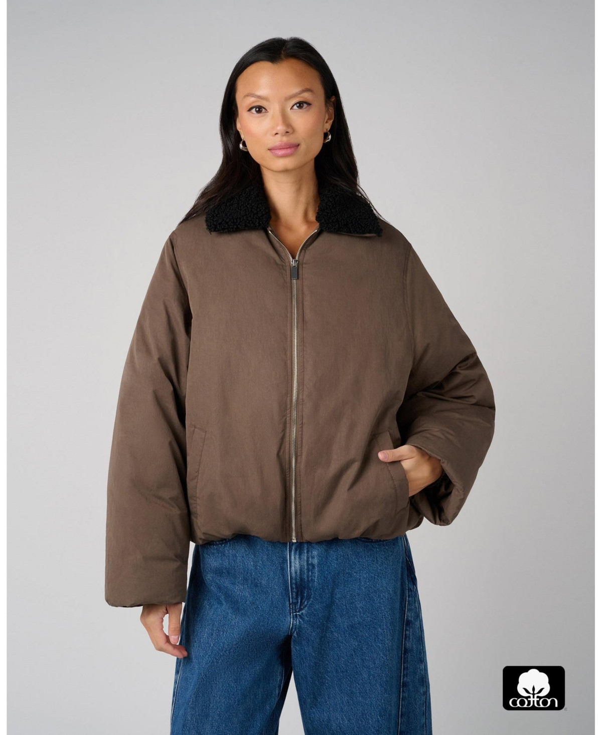 WeWoreWhat Women's Fur Collar Balloon Jacket - Moss/black | Macy's