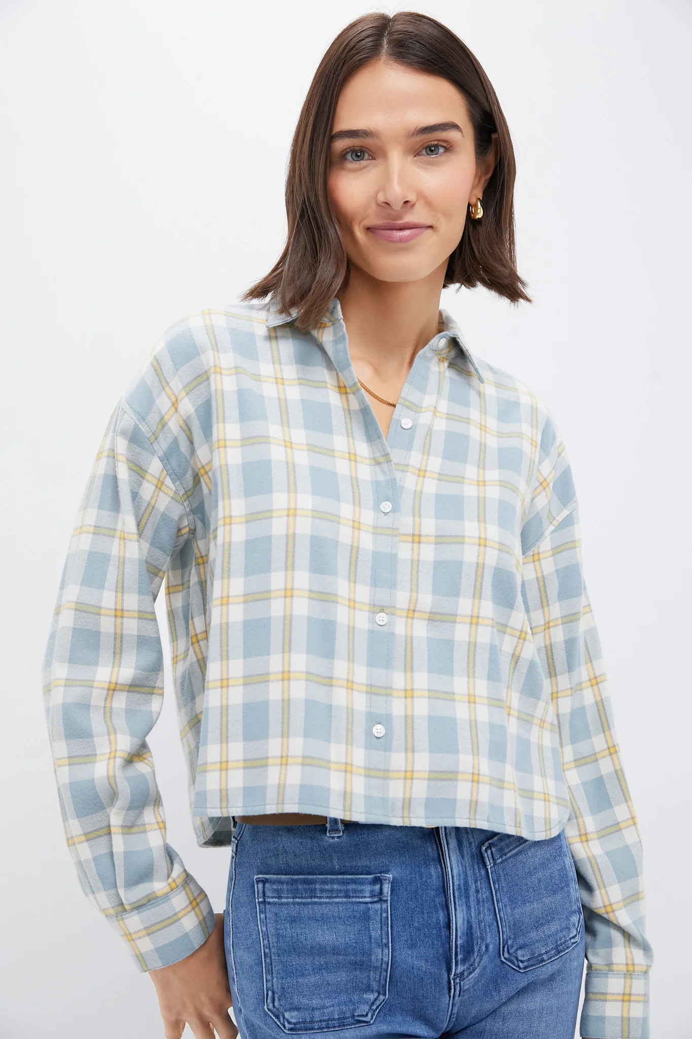 Blue Plaid Flannel Cropped Jasper Button Down | Tuckernuck (US)