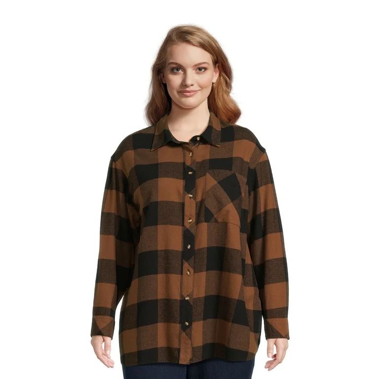 Terra & Sky Women's Plus Size Oversized Button Front Shirt | Walmart (US)