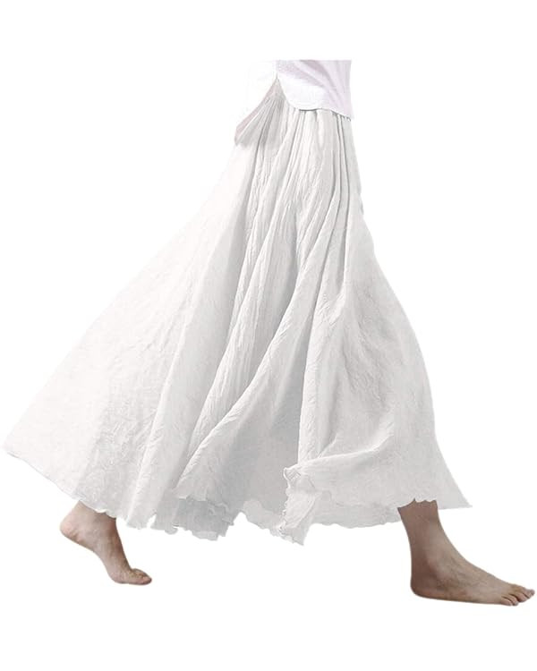 Ezcosplay Women Bohemian Beach A-Line Dress Double Layer Elastic Waist Long Maxi Skirt | Amazon (US)
