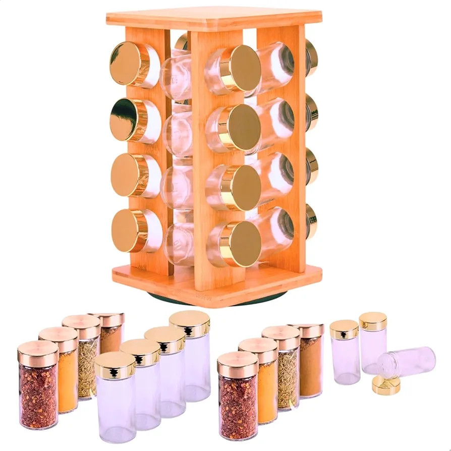 Porta Condimentos Tempero Bambu Vidro Suporte Giratorio Cozinha 16 Potes Sanfé | Amazon (BR)