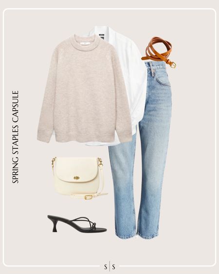 Spring Staples Capsule Wardrobe outfit idea | neutral sweater, white button up, cropped straight jean, heeled sandals, belt, classic bag

See the entire staples capsule on thesarahstories.com ✨ 


#LTKstyletip