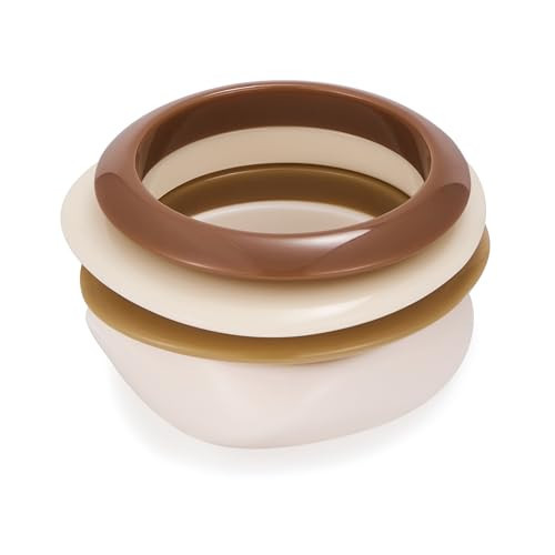 ENSKEFEN 4PCS Acrylic Resin Bangles Bracelets Set for Women Trendy Vintage White Brown Acrylic Bangle Stackable Irregular Geometric Resin Bracelet | Amazon (US)