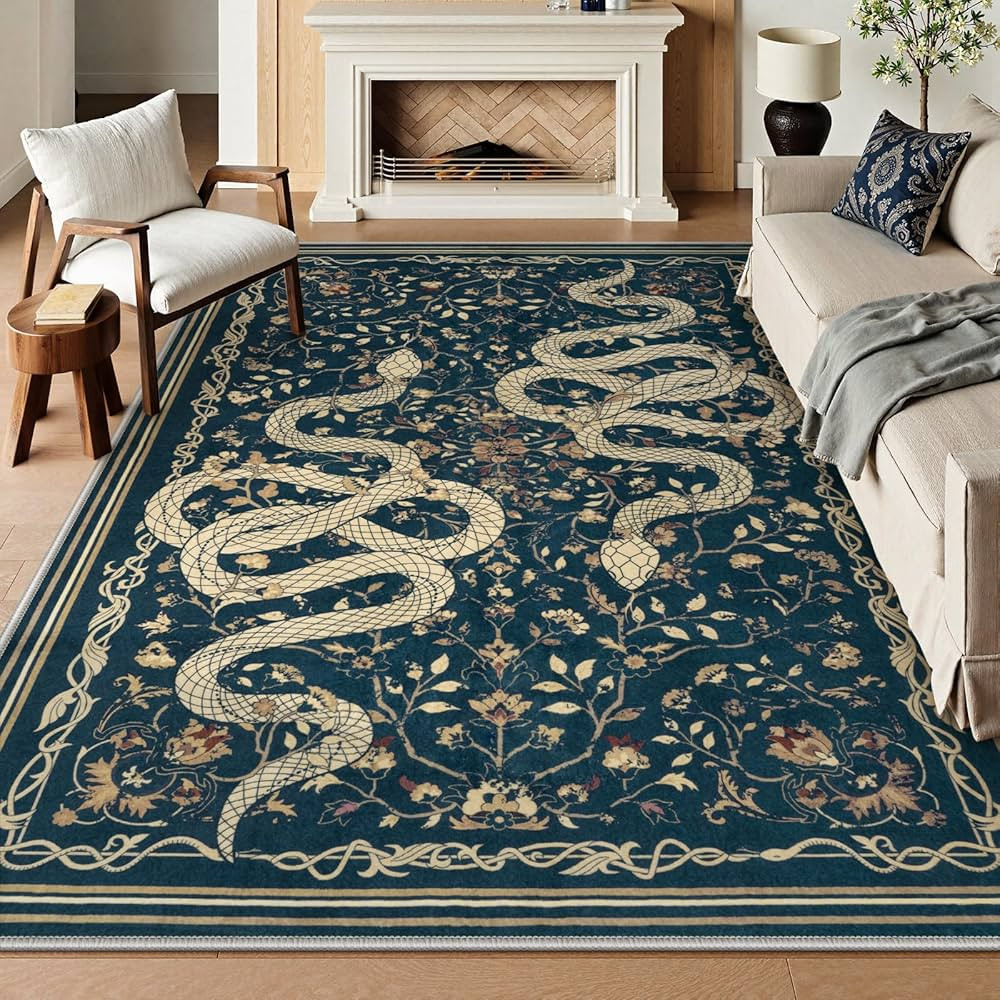 LIVEBOX Washable Area Rug 8x10 - Large Snake Living Room Rugs, Soft Blue Rug for Bedroom, Non-Sli... | Amazon (US)