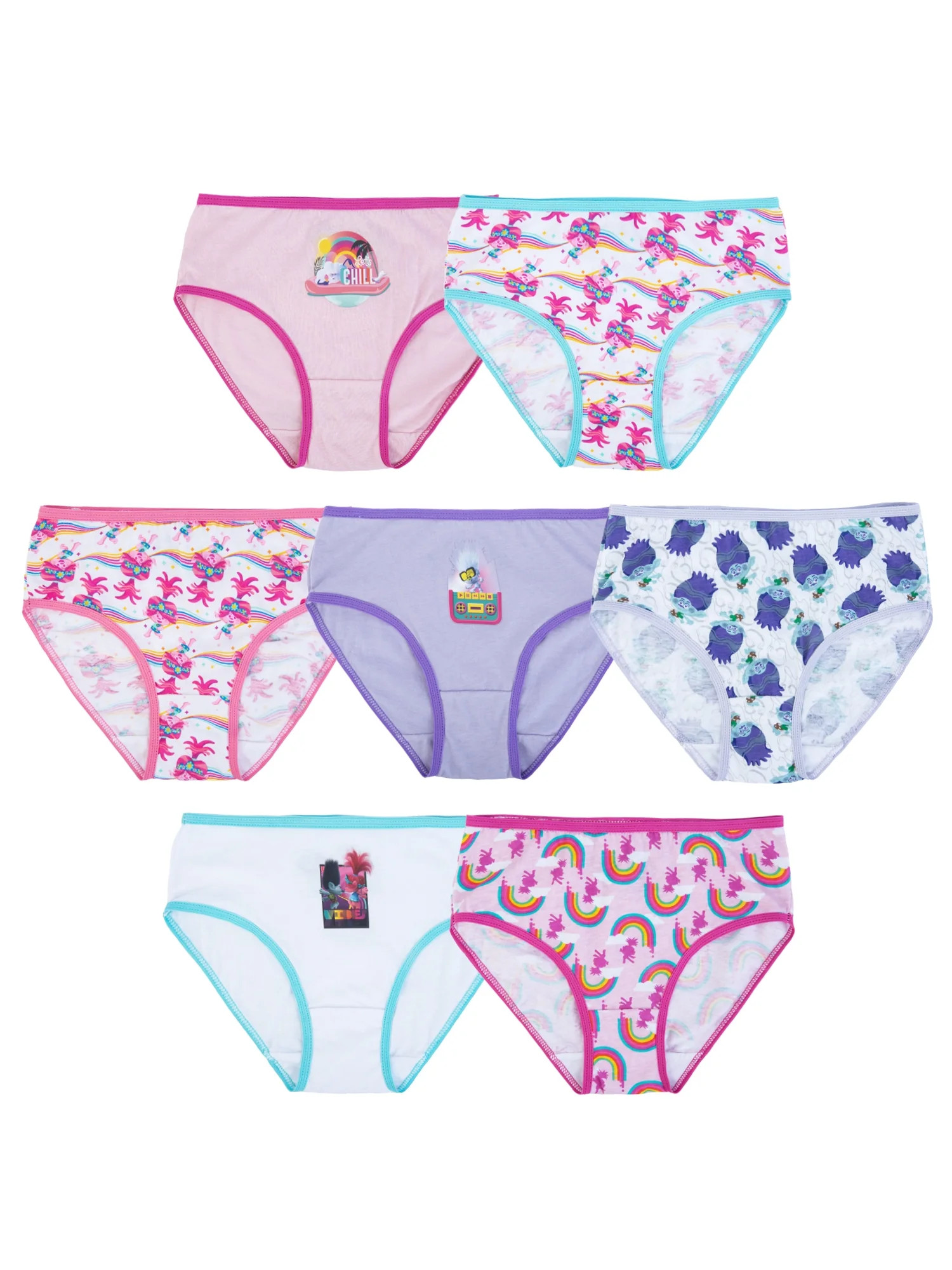 Girls Trolls 7 Pack Character Underwear, Size 4-8 | Walmart (US)
