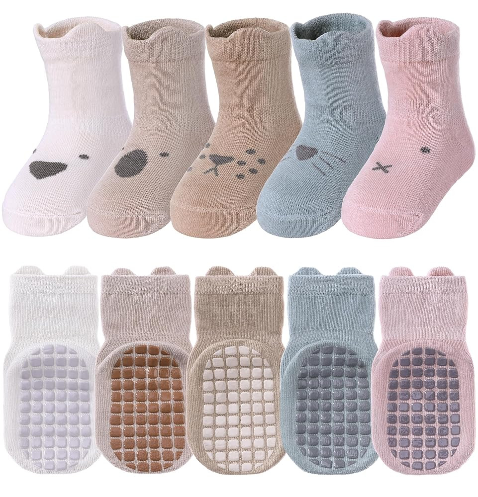 TRUEHAN 5 Pairs Toddler Non Slip Socks with Grips Baby Socks for Kids Girls Boys | Amazon (US)
