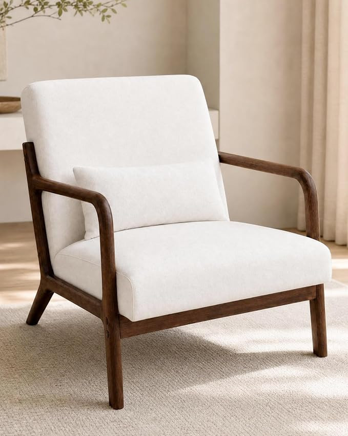 Garvee Mid-Century Chenille Accent Chair, Cozy Reading Chair, Modern Lounge Armchair with Lumbar ... | Amazon (US)