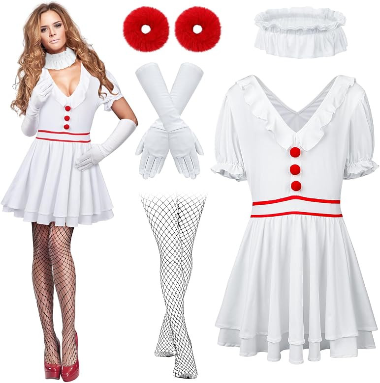 Hercicy 4 Pcs Halloween Clown Costume Women Clown Dress with Lace Necklace Scrunchie Gloves Fishn... | Amazon (US)