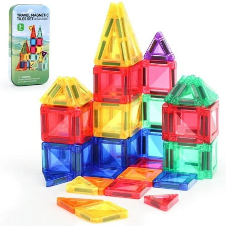 FunMagic Mini Magnetic Tiles, 32PCS Travel Magnetic Blocks with Case, STEM Educational Building Set Construction Toys for Kids Ages 3+, Portable Building Toys for Boys & Girls | Walmart (US)