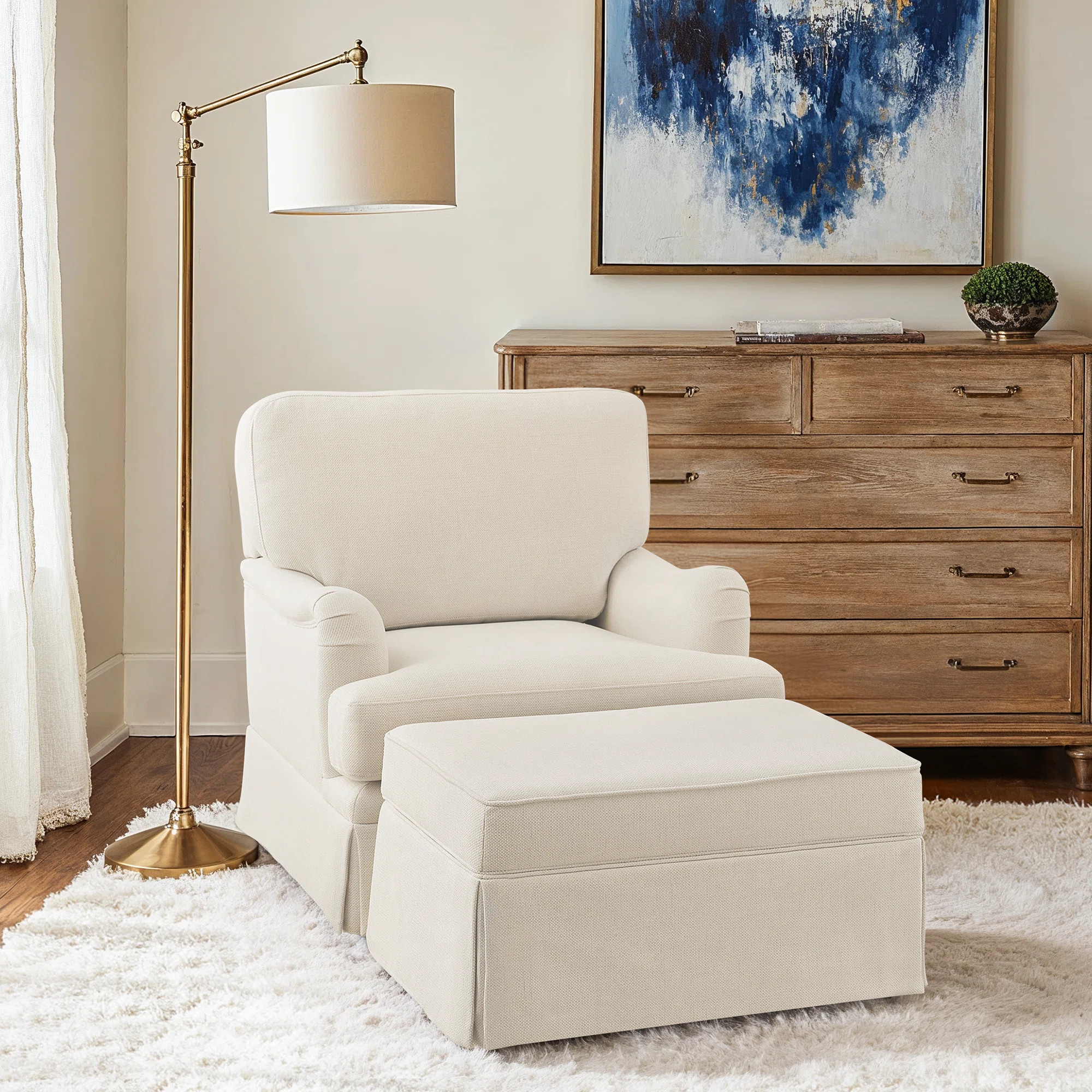 32.7'' Skirted Swivel Accent Barrel Chair With Storage Ottoman | Wayfair North America