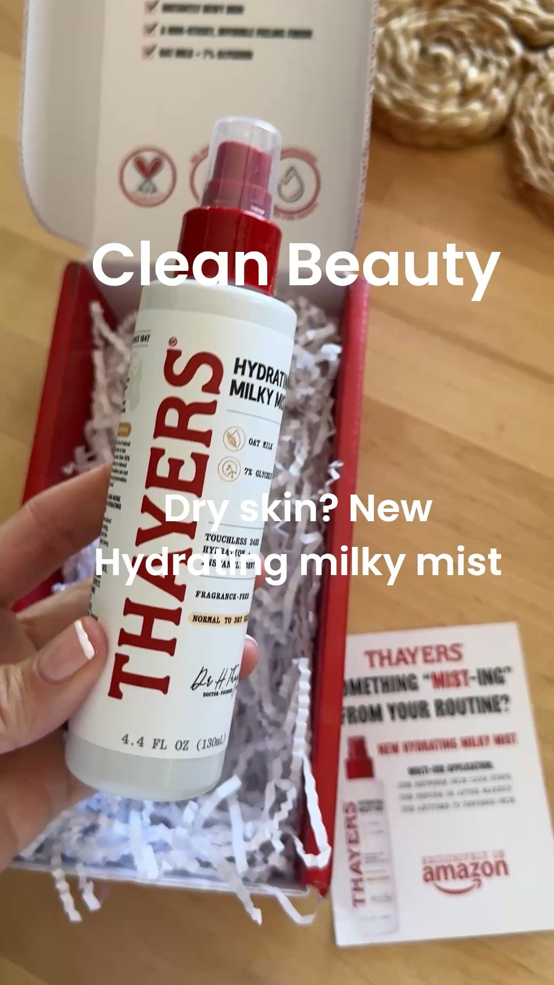 New product alert

Thayer 

New Hydrating Milky Mist
-24 hours of hydration
-instantly dewy skin
-a non sticky invisible feeling finish
-oat milk & 7% glycerin 

Cruelty free
Vegan
Dermatologist tested

Multi use application 
Use between skin care steps
Use before and after make-up 
Use anytime to refresh skin