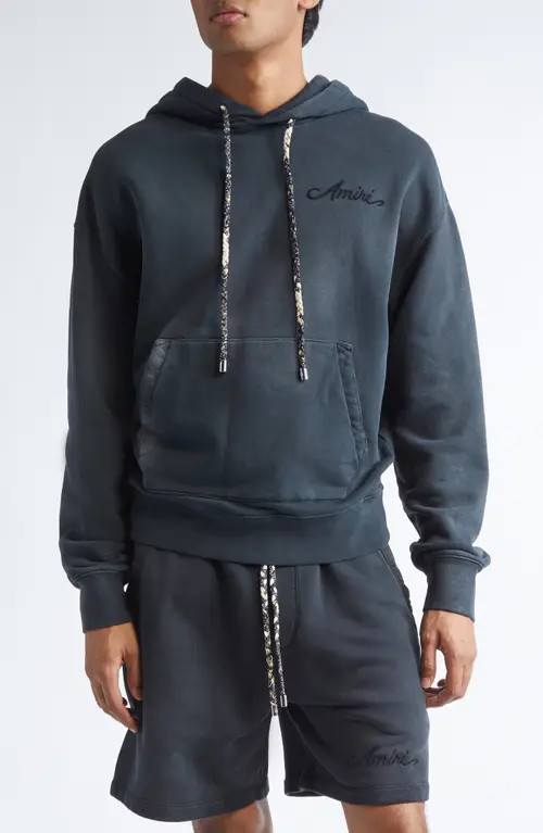 AMIRI Oversize Bleach Bandana Hoodie in Black at Nordstrom, Size Large | Nordstrom
