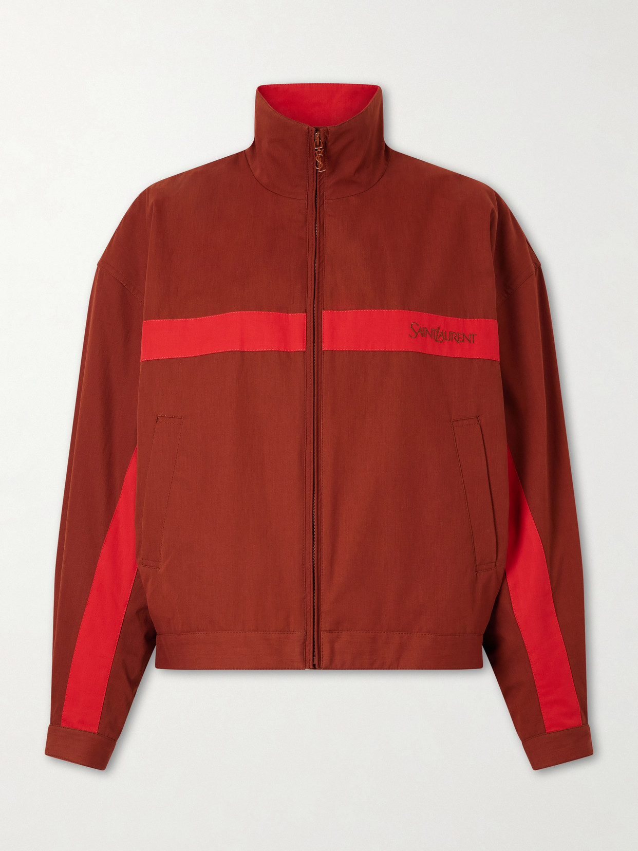 SAINT LAURENT - Embroidered Striped Cotton Jacket - Burgundy | NET-A-PORTER (US)