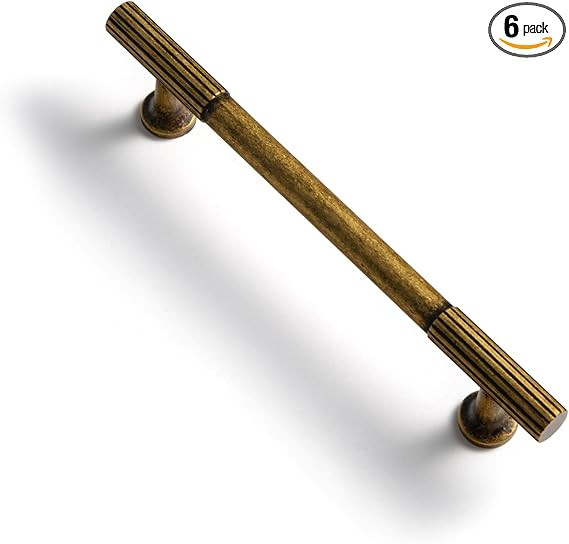 Goo-Ki Vintage Retro Antique Brass Zinc Alloy Cabinet Handles - 5.03''(128mm) Hole Center Striped... | Amazon (US)