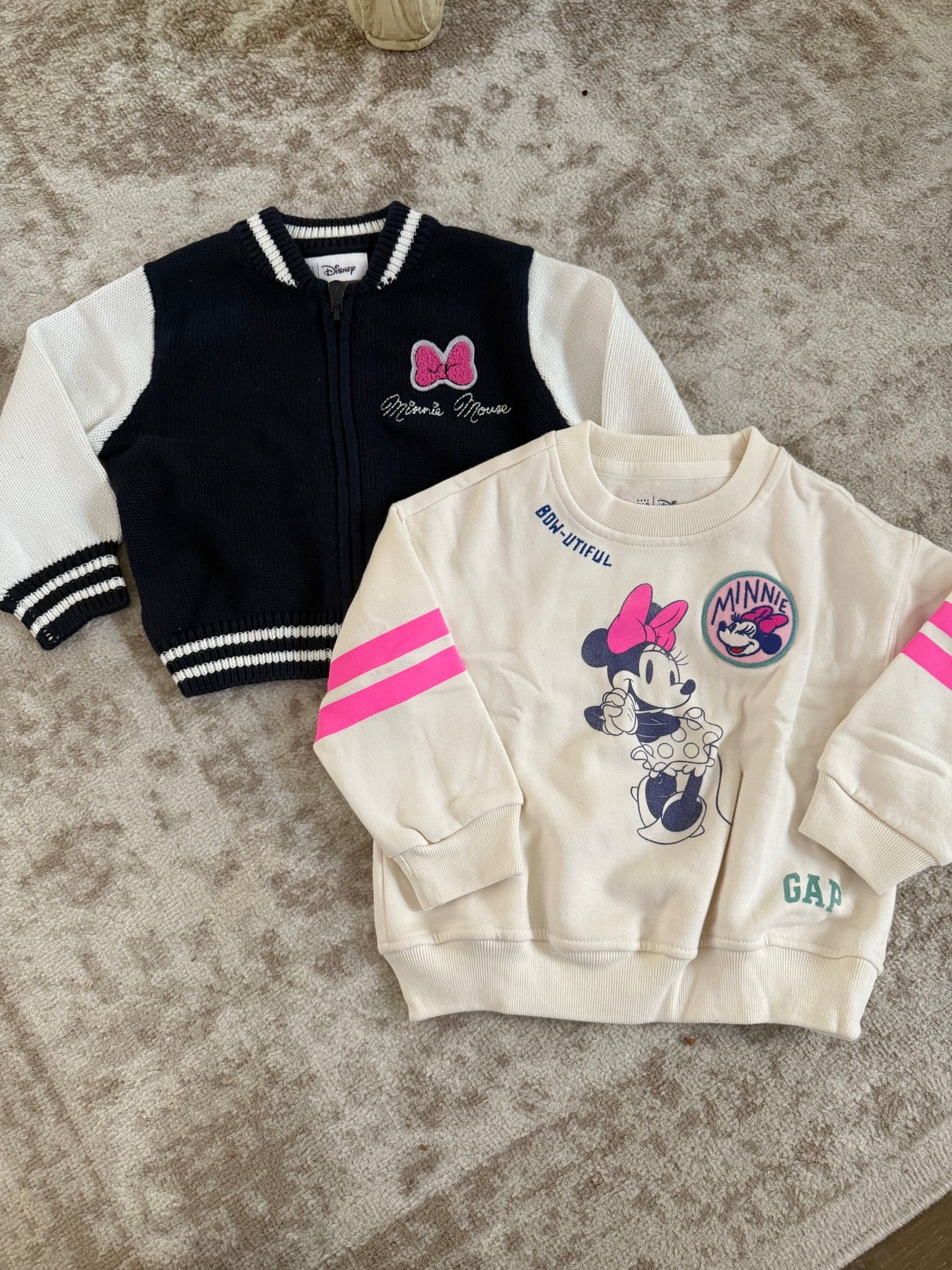 The cutest little Gap order for baby girl 🎀
I’m not huge on character clothing, but I thought these two were just too cute! I love the bomber style sweater zip up and varsity sweatshirt 😍 both are currently 50% off!  
Fit true to size 

Gap Kids, toddler girl fall clothing, toddler girl sweater, toddler girl sweatshirt, Minnie Mouse clothing, toddler fall outfits 

#LTKSeasonal #LTKKids #LTKSaleAlert