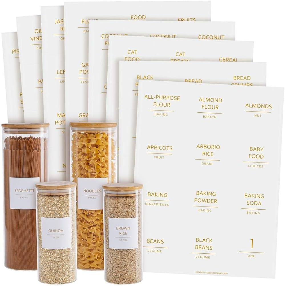 Talented Kitchen 144 Gold Minimalist Pantry Labels – 144 Kitchen Pantry Names – Gold Text on ... | Amazon (US)