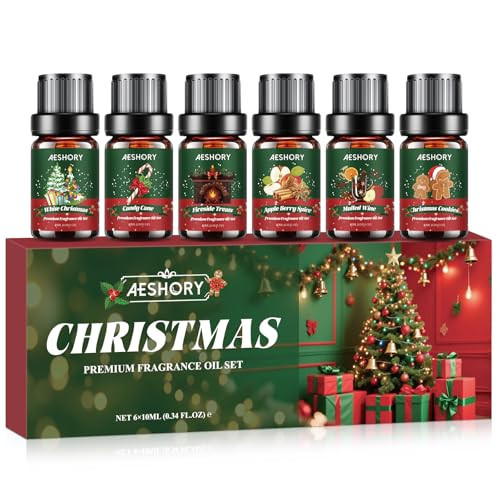 Christmas Fragrance Oil Set, 6 Premium Winter Essential Oils for Diffuser, Scented Oils Gift for Soap & Candle Making, Candy Cane, Fireside Treats, Apple Spice, Mulled Wine, White Christmas, Cookies | Amazon (US)