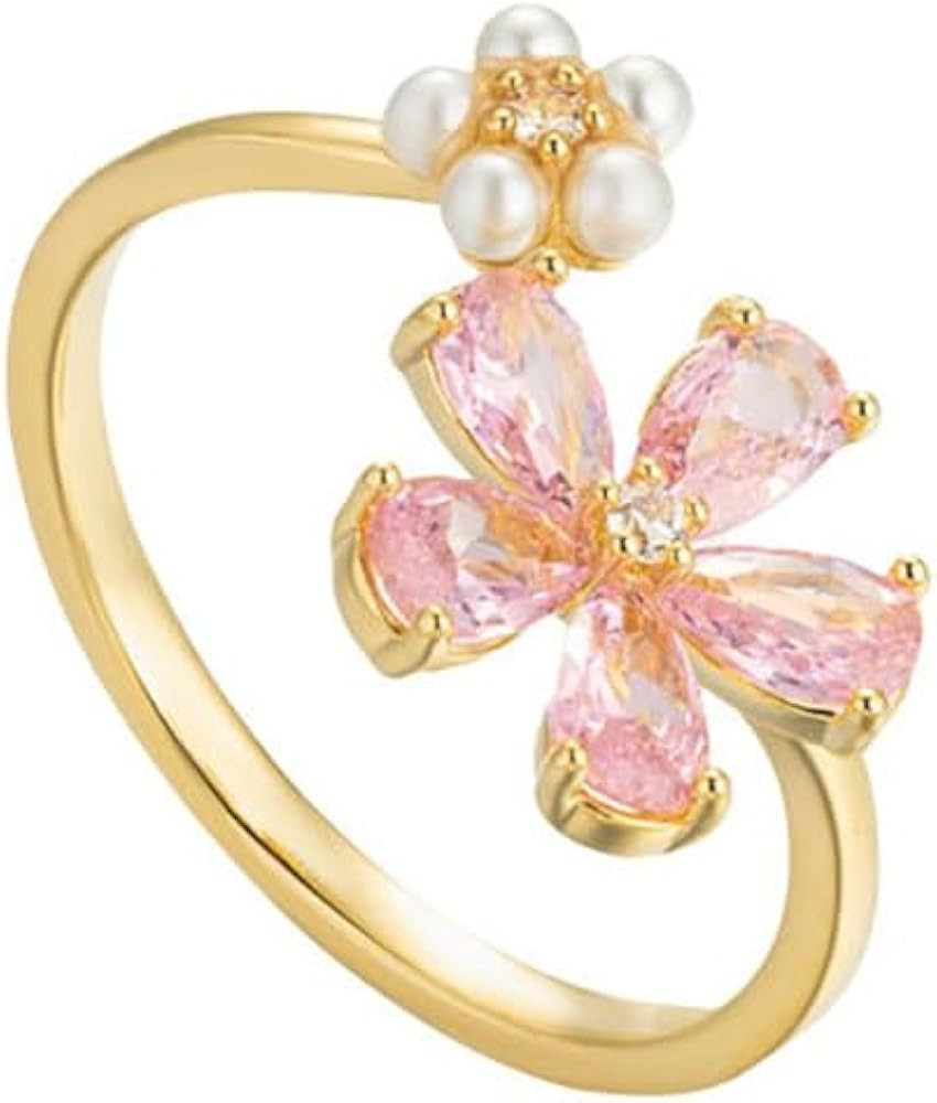 Kokoma Dainty Flower Ring for Women Sparkling Cubic Zirconia Daisy Open Statement Rings Pearl Chi... | Amazon (US)