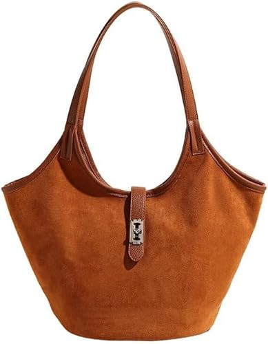 TYATVS Brown Suede Tote Bag for Women Trendy Hobo Bag Bucket Tote Bag Work Hobo Handbags (Brown) | Amazon (US)