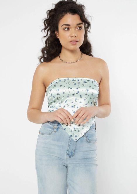 Mint Ditsy Floral Print Satin Scarf Top | rue21