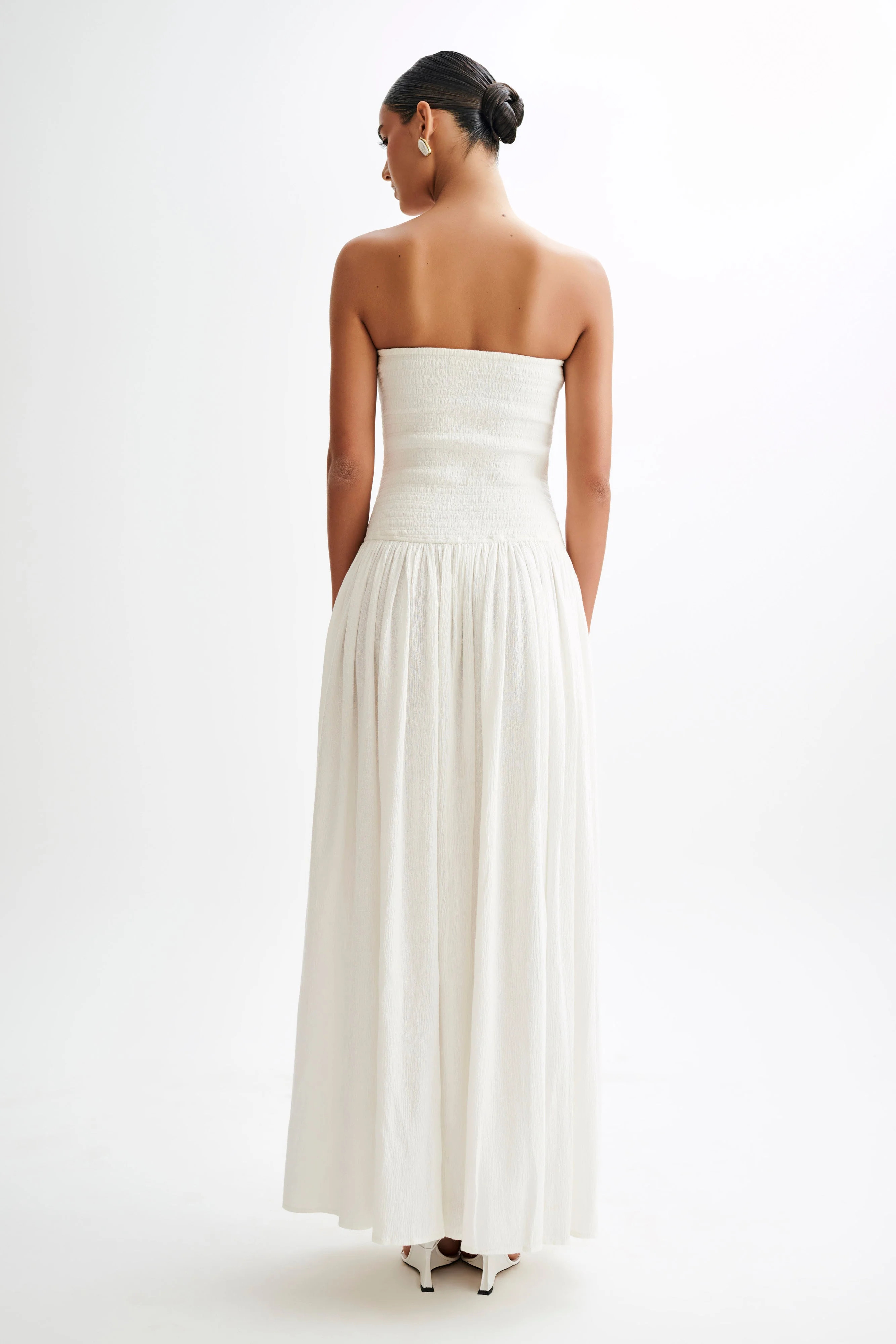 Maureen Cotton Shirring Maxi Dress - Ivory | MESHKI US
