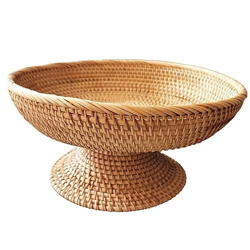 i-lan12inch Natural Rattan Decorative Pedestal Fruit Bowl,Handmade Rustic High Stand Fruit Bowls for Kitchen Counter or Dinning Table,Decorative Pedestal Storage Basket for Home Décor,11.8"x11.8"x5.5" | Amazon (US)