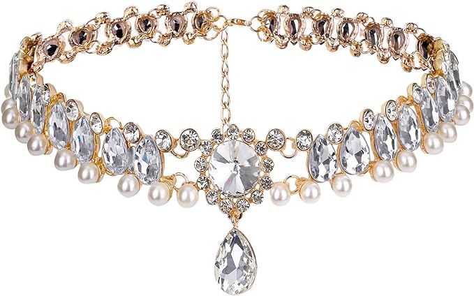 Fashion Womens Pearl Collar Crystal Diamond Chunky Choker Pendant Bib Necklace… | Amazon (US)