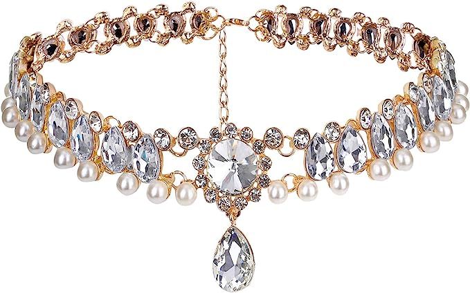 Fashion Womens Pearl Collar Crystal Diamond Chunky Choker Pendant Bib Necklace… | Amazon (US)