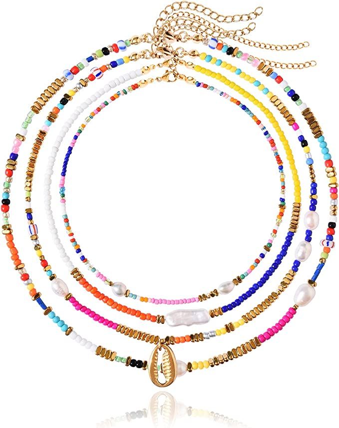 Wellike Colorful Beaded Choker Necklace for Women Freshwater Pearl Choker Necklace Boho Handmade ... | Amazon (US)