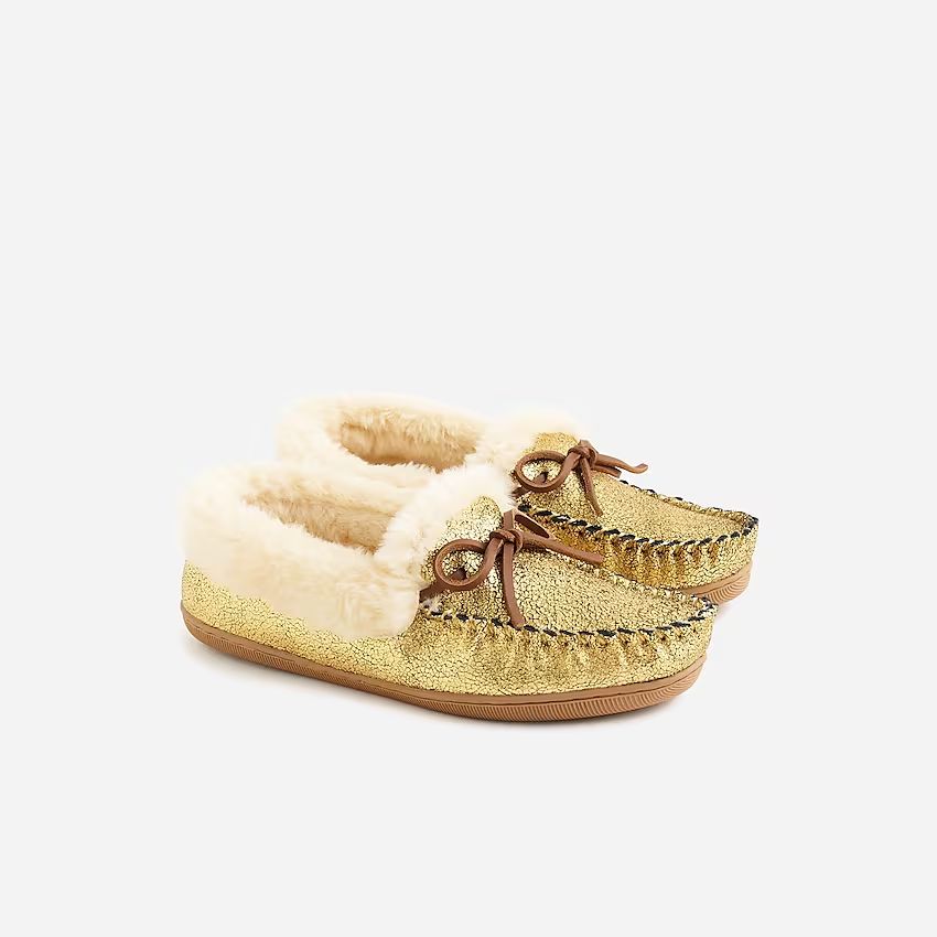 Women's lodge moccasins in metallic gold | J.Crew US