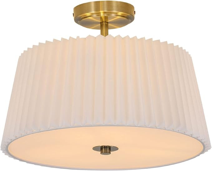 Semi Flush Mount Ceiling Light Fixture Gold Modern Close to Ceiling Lamp with White Fabric Shade ... | Amazon (US)