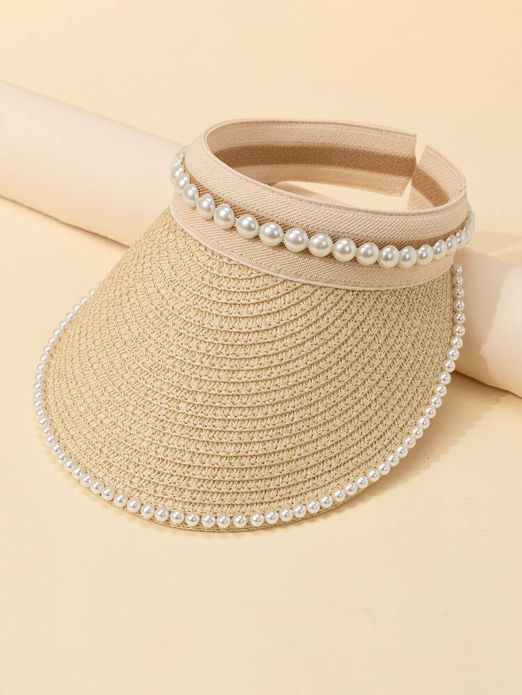 Toddler Kids Faux Pearl Decor Visor Straw Hat | SHEIN