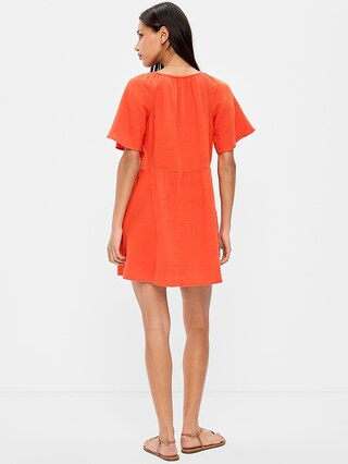 Crinkle Gauze Flutter-Sleeve Mini Swing Dress | Old Navy (US)