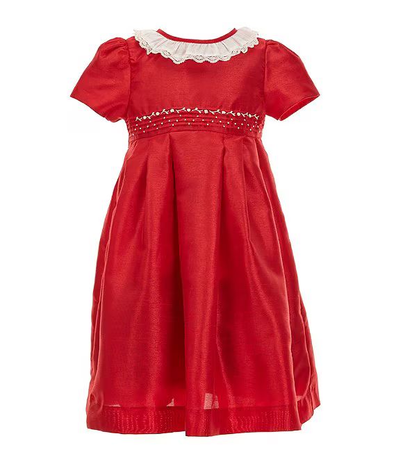 Little Girls 2T-6X Ruffled Neckline Short Sleeve Tafetta Dress | Dillard's