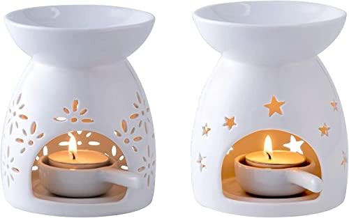 Essential Oil Burners Set of 2, LOVECASA Ceramic Wax Melt Burners, White Aroma Burner, Oil Diffus... | Amazon (US)