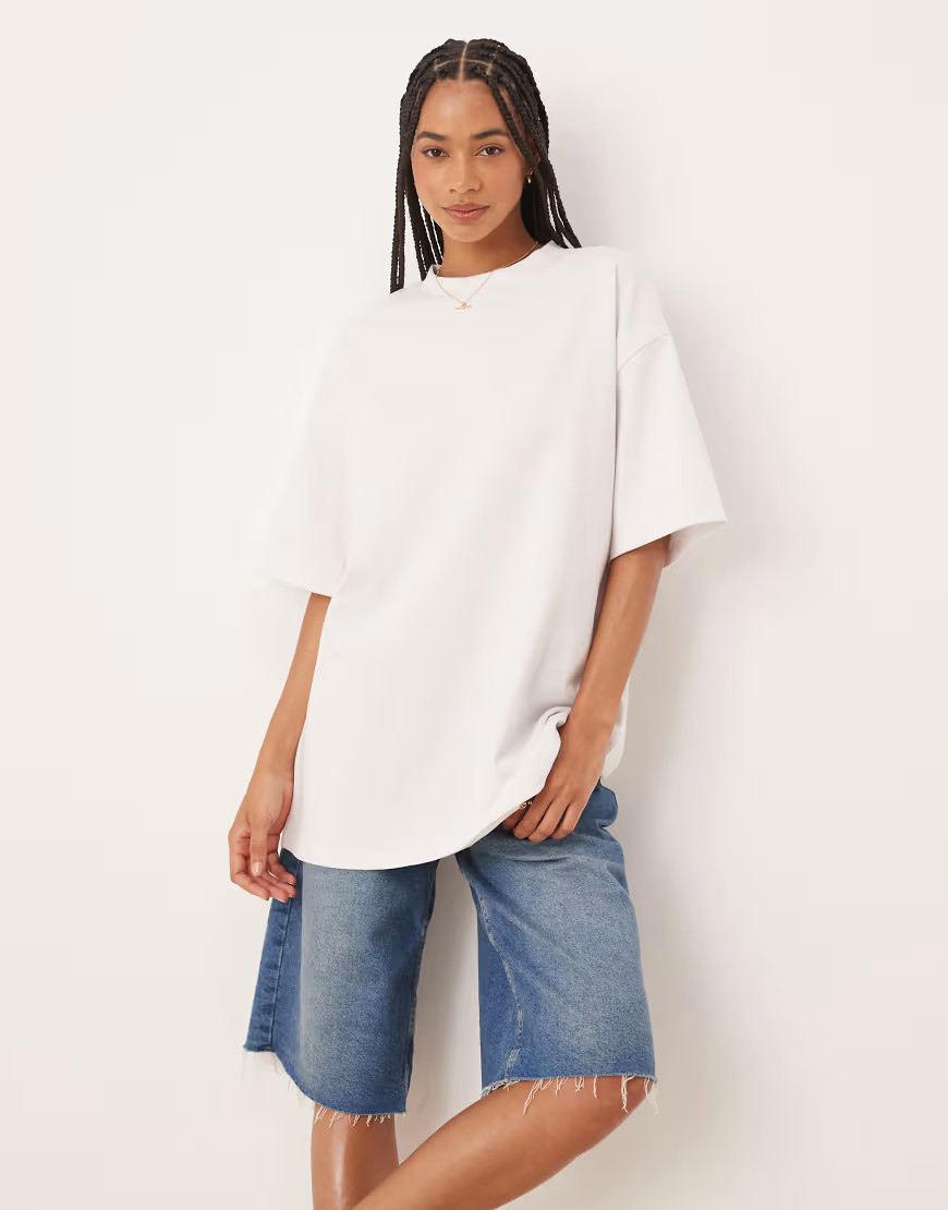 ASOS DESIGN longline heavyweight oversized T-shirt in white | ASOS (Global)