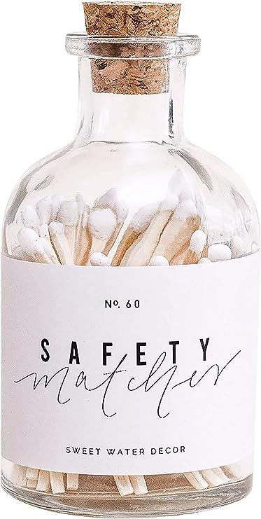 Sweet Water Decor Small Safety Matches in Apothecary Glass Bottle | Chic Rustic Jar of Approx. 60... | Amazon (US)