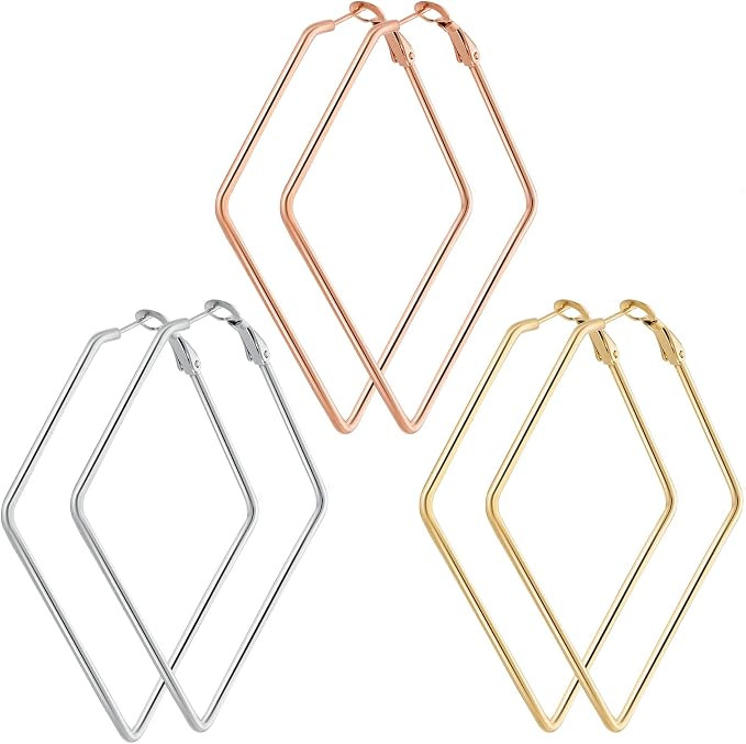 Stainless Steel gold silver Plated Hoop Earrings for Women Girls Hypoallergenic Hoops Women's Ear... | Amazon (US)