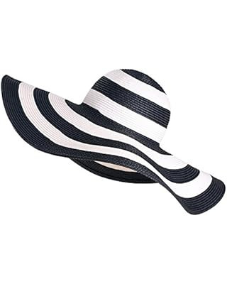 HDE Womens Striped Beach Sun Hats Floppy Wide Brim Straw Hat Cap for Festivals | Amazon (US)