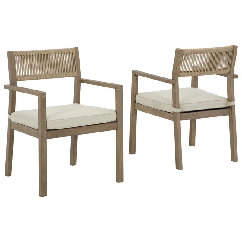 Stacking Eucalyptus Patio Dining Armchair with Cushion (Set of 2) | Wayfair North America