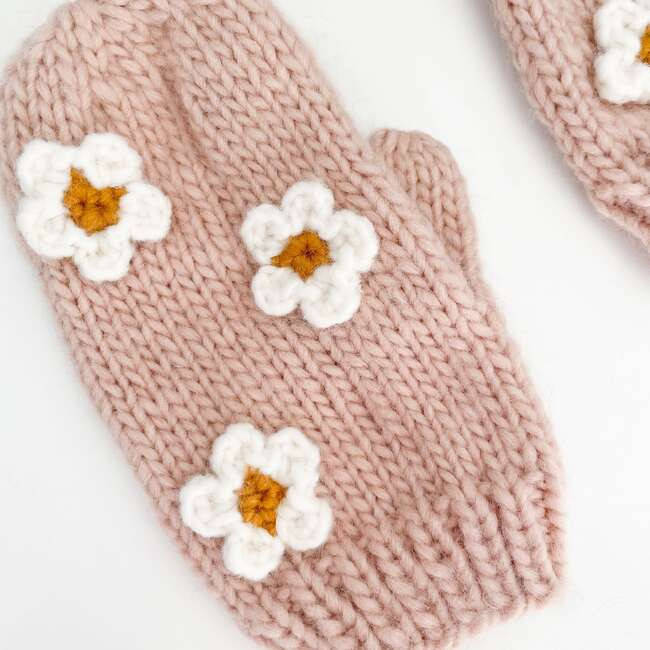 Hand-Crocheted Flower Mittens, Blush & White | Maisonette
